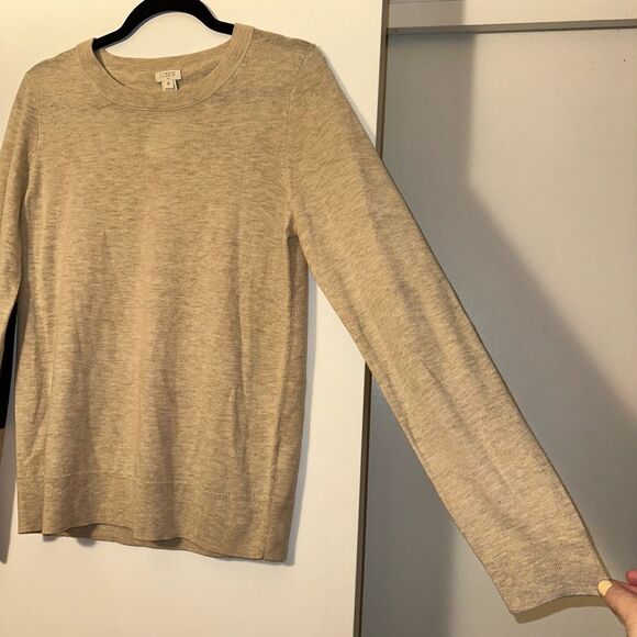 J. Crew Medium Merino Wool Blend Tan Womens Crew Womens Sweater Elbow Detail NWT - Picture 2 of 9